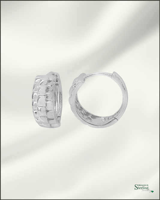 Sterling Silver Woven Hoop Earrings in Rhodium