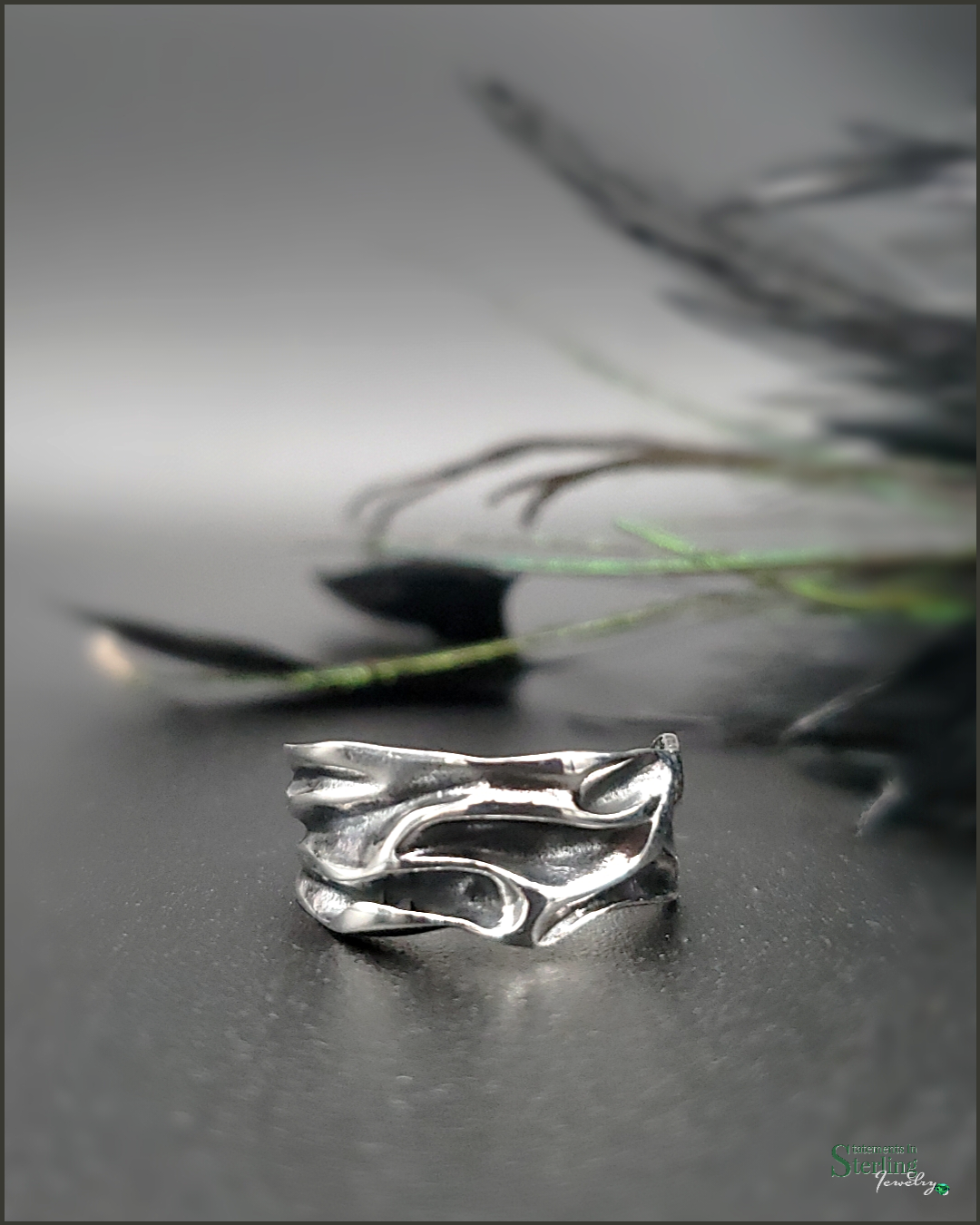 Sterling Silver Crinkle Ring in Oxidized