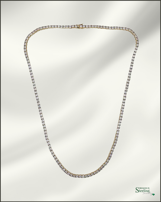 Sterling Silver Round Cubic Zirconia Tennis Necklace in Gold