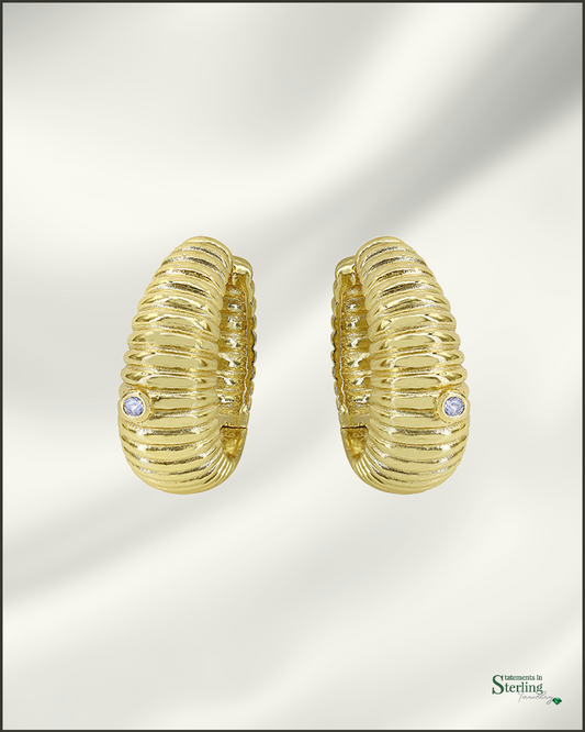 Sterling Silver Huggie Hoop Earrings in Gold