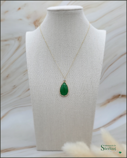 Agate and Sterling Silver Teardrop Necklace in Gold
