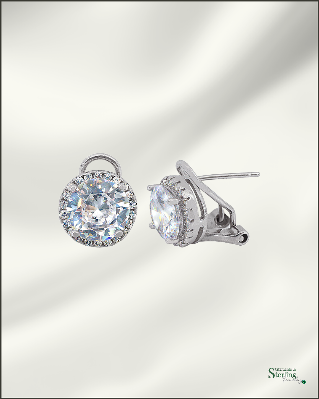 Sterling Silver Cubic Zirconia Leverback Earrings in Rhodium