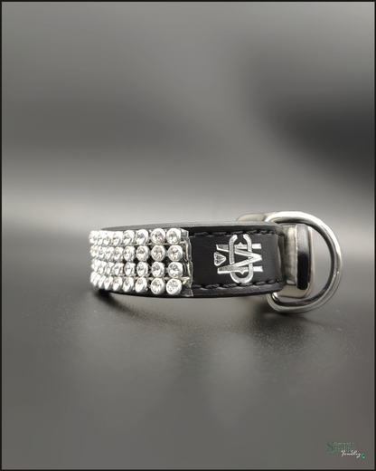 Mutt Couture Rhinestone and Leather Petite Glam Dog Collar in Black