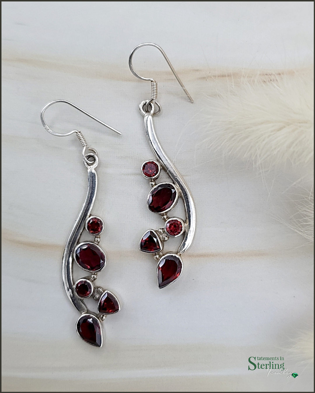 Garnet and Sterling Silver Pomegranate Seed Necklace and Earrings Set