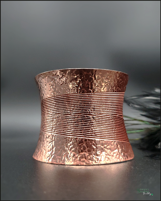 Copper Etched Bold Cuff Bracelet in Hammered