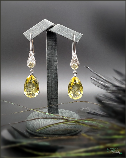 Vintage Lemon Quartz and Sterling Silver Earrings