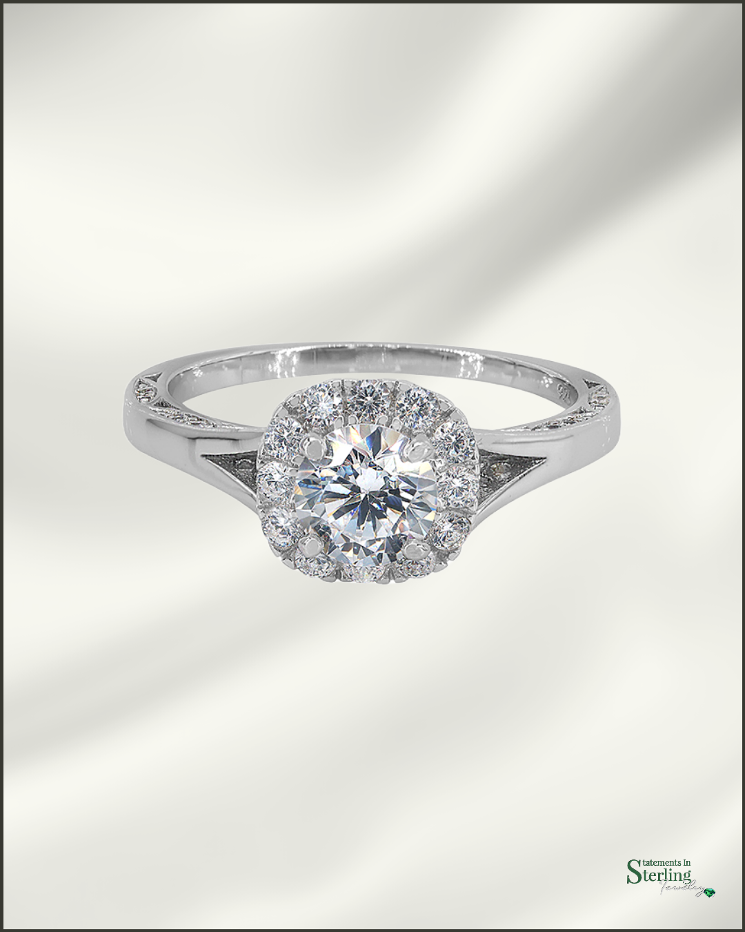 Sterling Silver Halo Style Ring with Cubic Zirconia