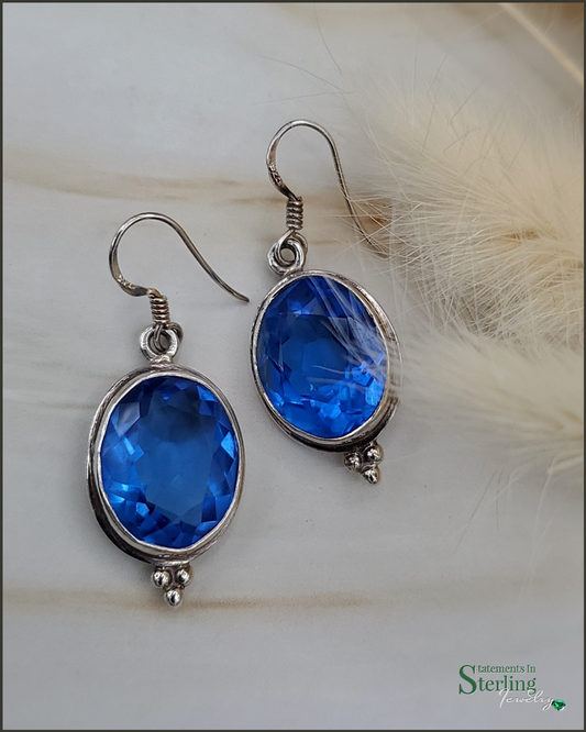 Siberian Blue Quartz and Sterling Silver Egg Drop Earrings