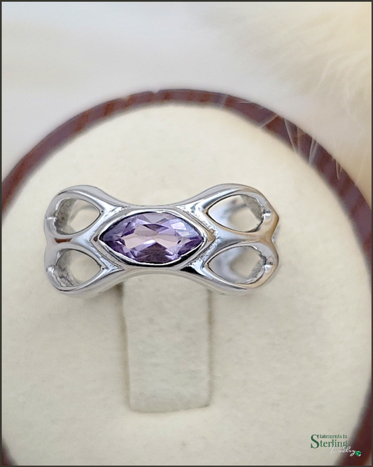 Gemstone and Sterling Silver Leaves Ring in Amethyst