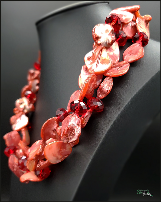 Vintage Red Coral and Swarovski Crystal Necklace