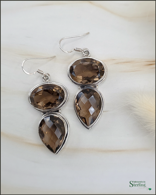 Smoky Topaz and Sterling Silver Two Stone Earrings