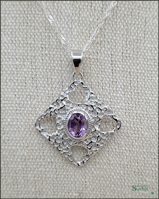 Gemstone Heart Cutout Pendant in Amethyst and Sterling Silver