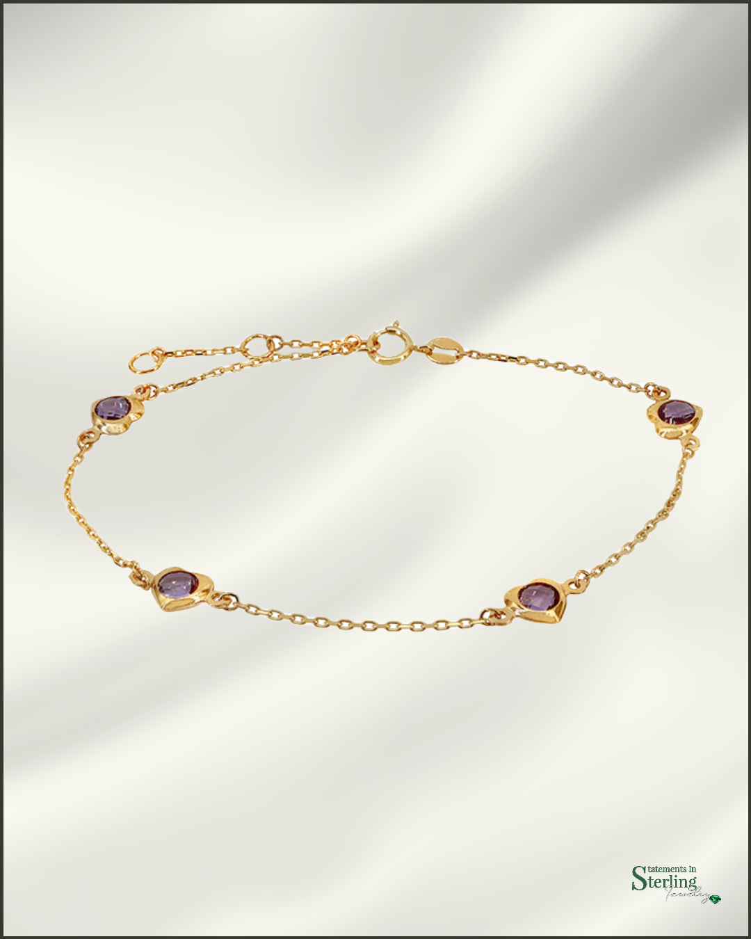 10k Gold Gemstone Hearts Bracelet in Amethyst