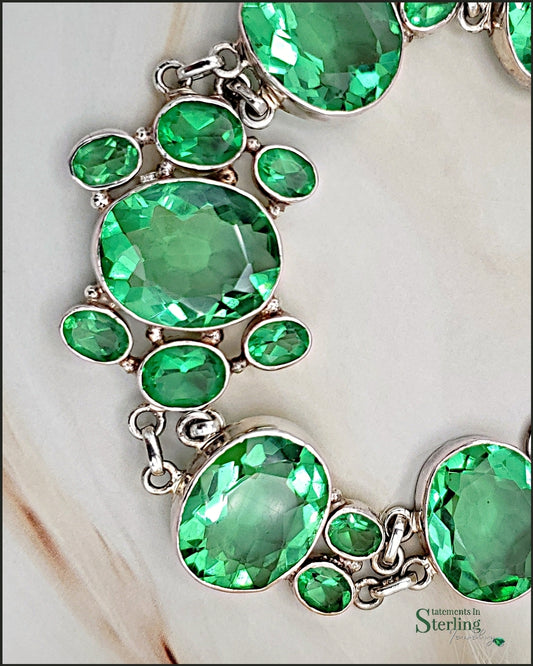 Green Quartz and .925 Sterling Silver Bracelet