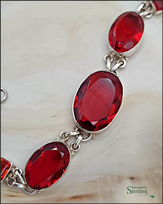 Red Quartz and Sterling Silver Bracelet