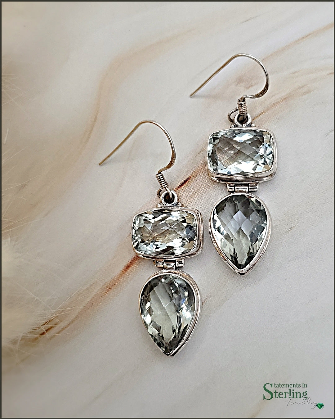 Green Amethyst and Sterling Silver Two Stone Sparkle Earrings