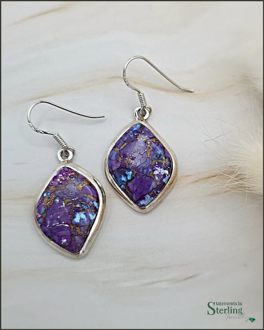 Purple Copper Turquoise and Sterling Silver Earrings