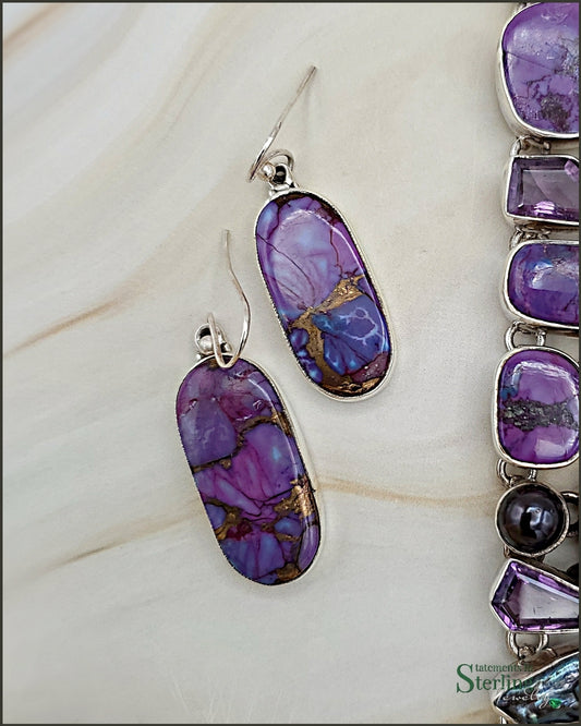 Purple Copper Turquoise and Sterling Silver Earrings