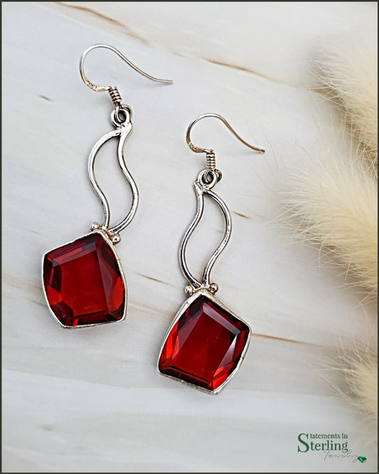 Red Quartz and Sterling Silver Dangle Earrings