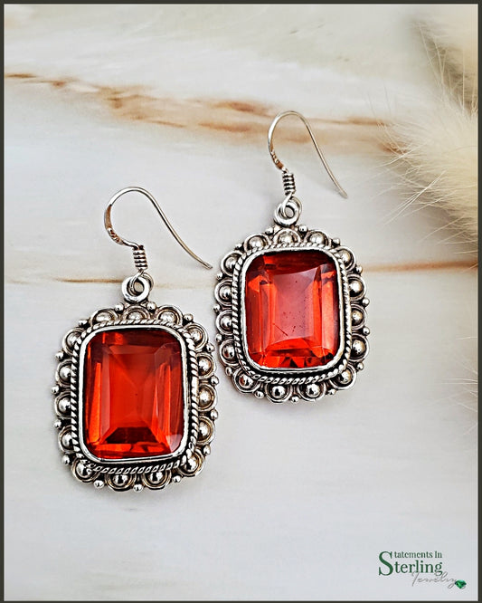 Red Sunset Quartz and Sterling Silver Earrings