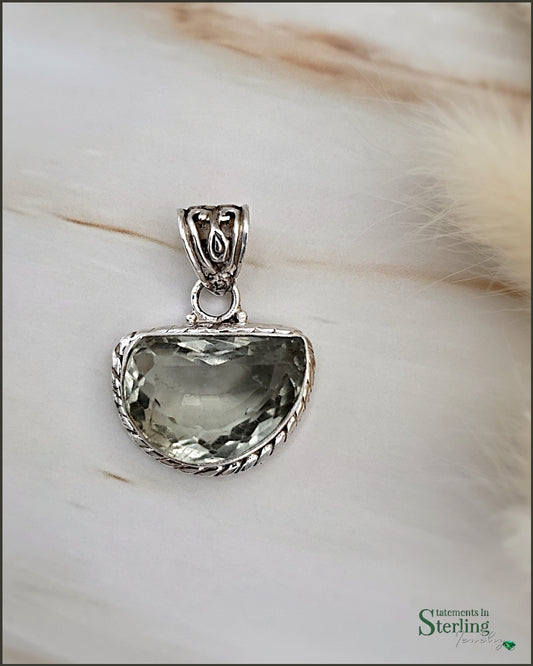 Green Amethyst and Sterling Silver Abstract Pendant