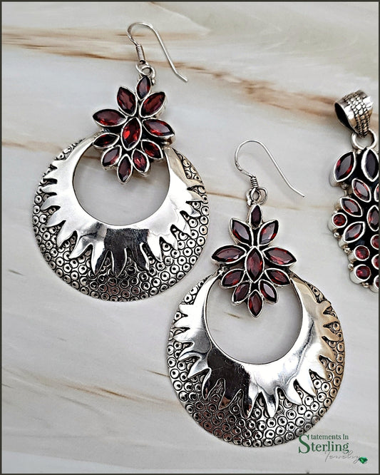 Garnet and Sterling Silver Pomegranate Seed Earrings