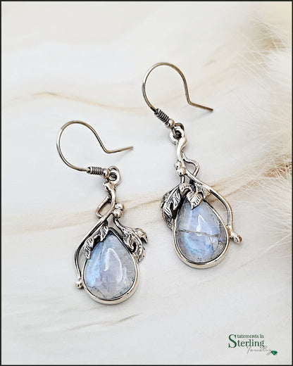 Moonstone and Sterling Silver Leaves Earrings