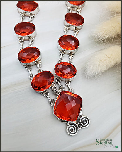 Red Sunset Quartz and Sterling Silver Necklace