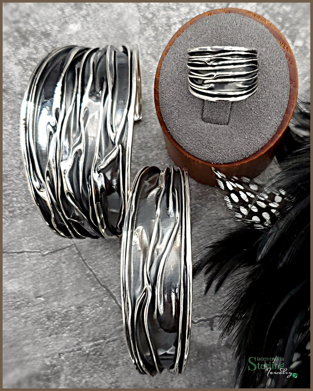Sterling Silver Crinkle Petite Cuff Bracelet in Oxidized