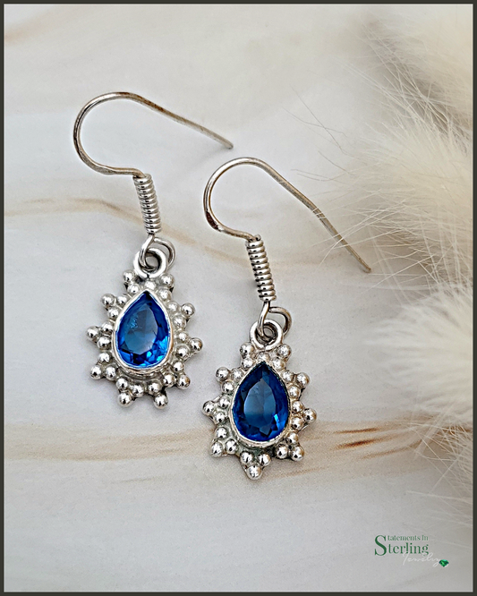 Siberian Blue Quartz and Sterling Silver Petite Teardrop Earrings