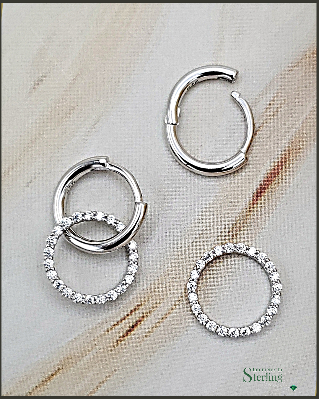 Delicate Sterling Silver Convertible Hoop Earrings in Silver with Cubic Zirconia