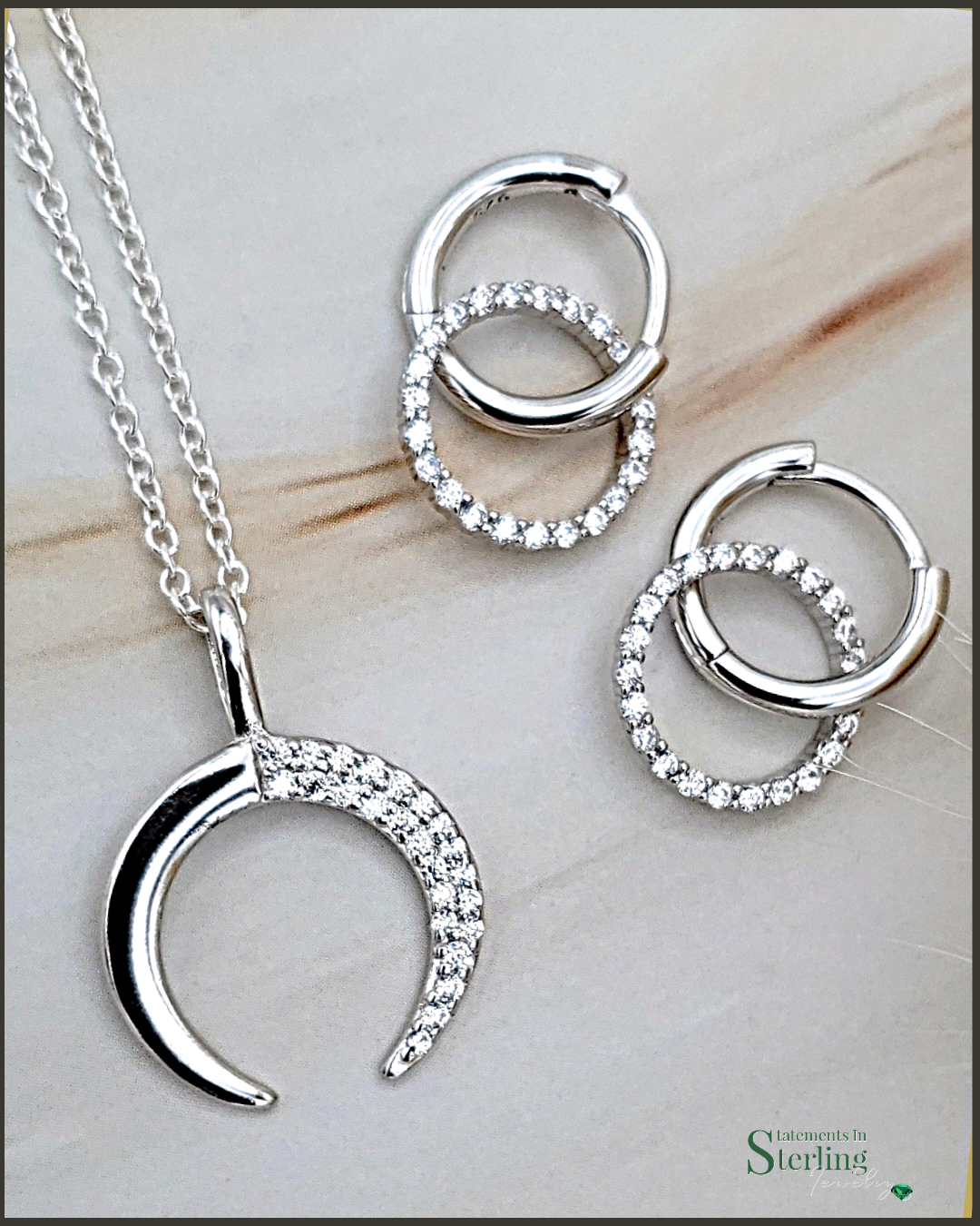 Delicate Sterling Silver Crescent Moon Necklace in Silver with Cubic Zirconia