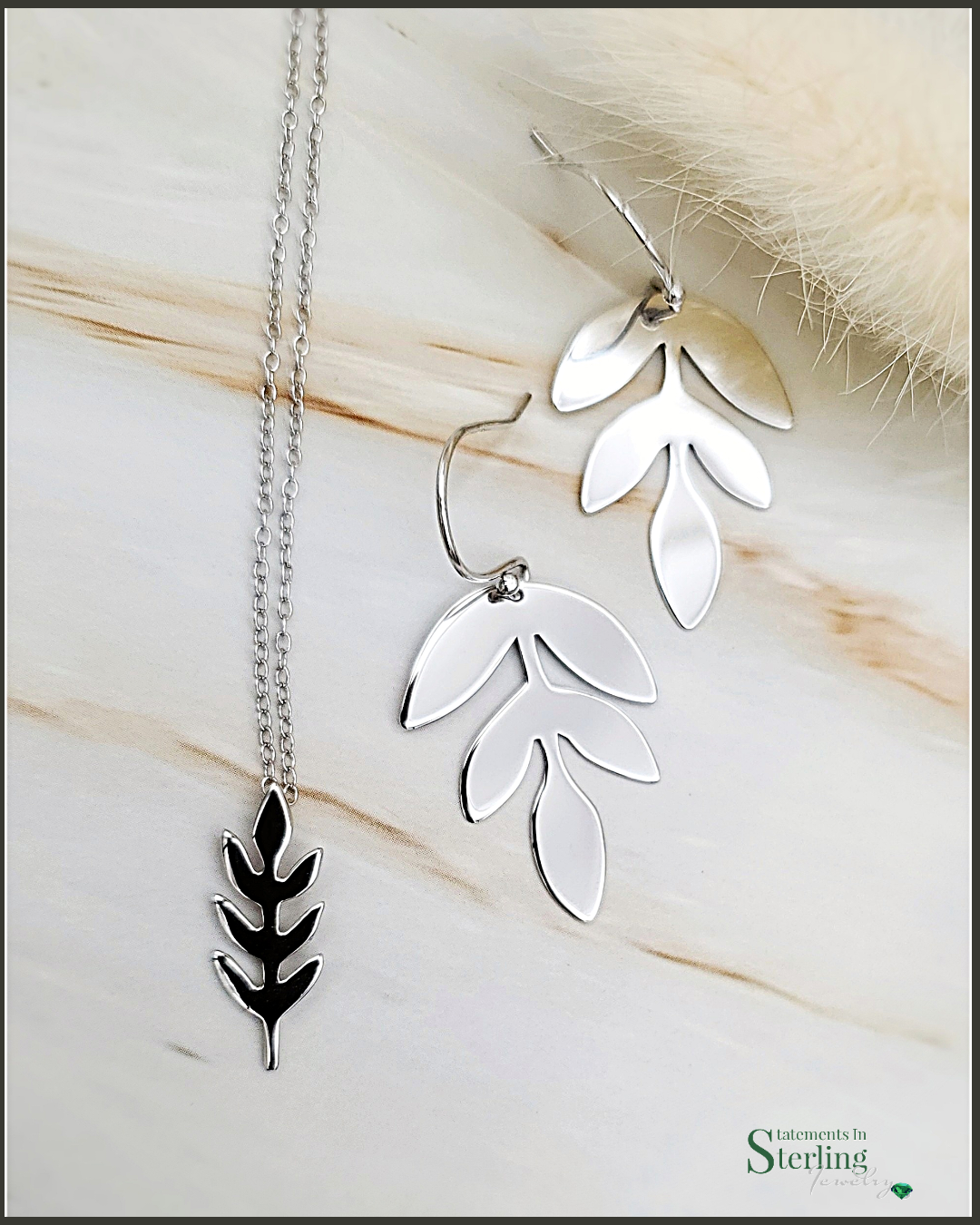Sterling Silver Petite Leaf Necklace in Rhodium