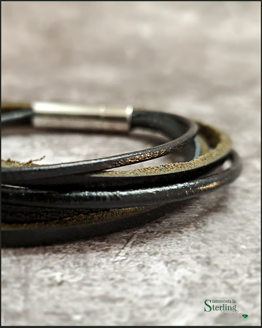 Rimanchik XYZ Leather and Stainless Steel Bracelet in Black Leather