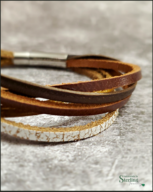 Rimanchik XYZ Leather and Stainless Steel Bracelet in Brown Leather