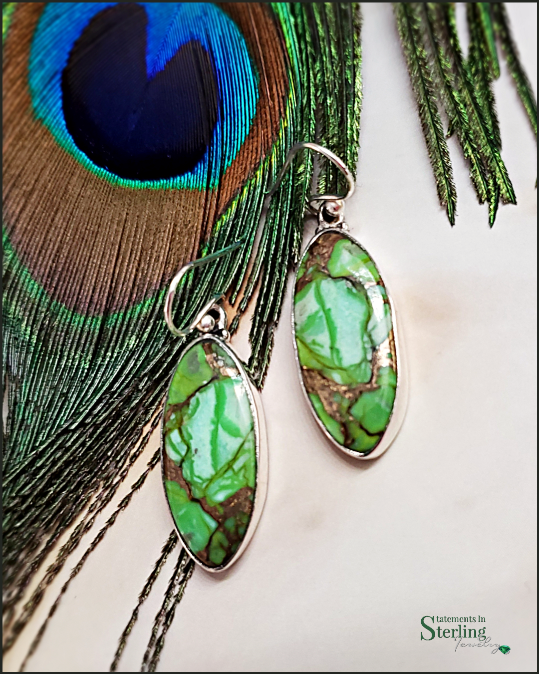 Green Copper Turquoise and Sterling Silver Earrings