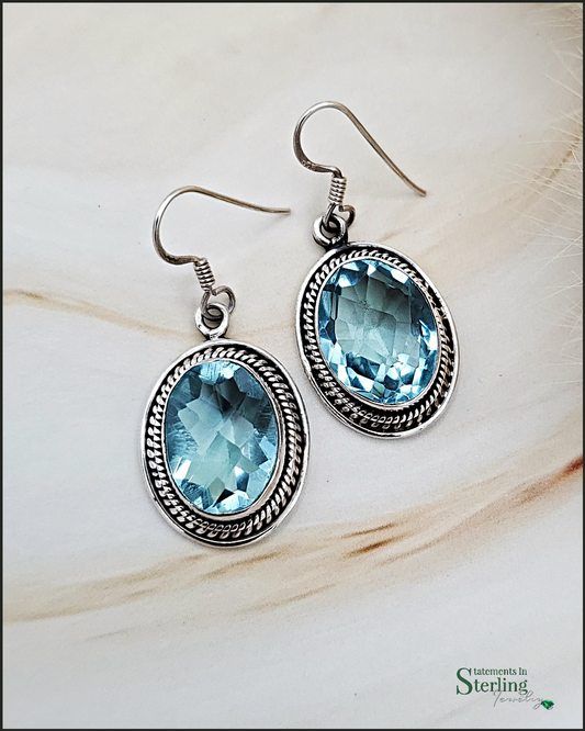 Swiss Blue Topaz and Sterling Silver Drop Earrings
