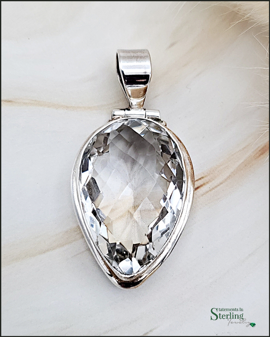 Clear Quartz and Sterling Silver Pear Pendant