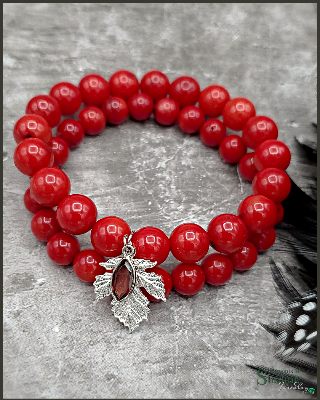 Red Sea Bamboo and Sterling Silver Beaded Leaf Bracelet Set