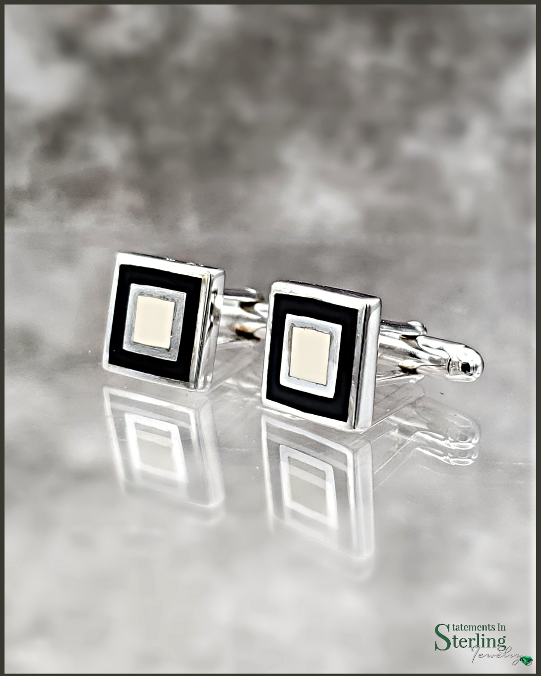 Sterling Silver and Black Onyx Square Cufflinks